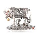 SAUDEEP INDIA Handicraft Antique Oxidized White Metal Cow and Calf Statue(13x15 cm) (Export Quality)