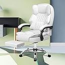 ALFORDSON Ergonomic Office Chair with 150° Recline,Gaming Executive Computer Racer Swivel Chair with Footrest and Adjustable Height,Home Leather Chair with Lumber & Back Support Work(White)