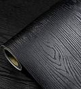 Black Wood Wallpaper - Peel and Stick Wallpaper Wood – Black Wood Self-Adhesive & Removable Wallpaper for Countertop Furniture Kitchen Wall, Realistic Wood Sensation, Easy to Clean, 17.7” ×393” Vinyl