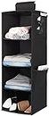 Home Store India 4 Shelf Closet Hanging Organizer, 4 Tier Closet Wardrobe Organizer Clothes Storage Hanger for Family Closet Bedroom, Foldable and Universal Fit,Black