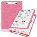 Sooez Glitter Clipboard with Storage, High Capacity Storage Clipboard with Pen Holder, Cute Clip Boards 8.5x11 with Low Profile Clip, Sparkle Plastic Clipboard Case Box for Women & Kids, Side Opening