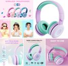 Kids Headphones Bluetooth School Headsets Over-Ear Wireless Wired Foldable PINK