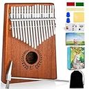 Everjoys Kalimba Thumb Piano 17 Keys, Professional Musical Instrument Finger Piano Marimbas with Portable Soft Cloth Bag, Fast to Learn Songbook, Tuning Hammer, All in One Kit (Mahogany)