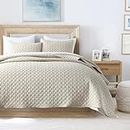 HORIMOTE HOME Quilt Set Queen Size Beige Bedspread, Modern Style Quilted Clouds Pattern Soft Coverlet Set Lightweight Microfiber for All Season, 3 Pieces Includes 1 Quilt and 2 Pillow Sham
