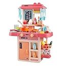 URBAN TOYS Plastic Kitchen Set for Kids with Realistic Light Sound Steam Simulation Cooking Playset Toy Kitchen Set Accessories Set for Toddlers Girls, Boys Best Gift (Multicolor)