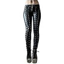 discountstore145 Waisted Tights, Steampunk Women Faux Leather Cosplay Pants Carnival Party Skinny Button Trousers Black S