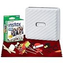 XPIX FUJIFILM INSTAX Link Wide Smartphone Printer (Ash White) and Basic Bundle w/Fuji INSTAX Wide Instant Film (20 Exposures) + Fibertique Microfiber Cleaning Cloth and More