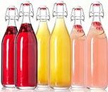 ARUZEN Swing Top Glass Bottles with Plastic Caps - 1 Liter,[6 Pack ]- Clear Glass Bottle for Kombucha Fermenting, Beer Brewing, Juicing, Wine, Milk