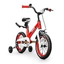 SereneLife Kids Bike with Training Wheels - 14” Toddlers Bicycle w/Adjustable Seat Height, Alloy Steel Frame, Dual Brake System, Full Chain Guard, Reflector, Bell, Kickstand, for 3-5 Yrs Old (Orange)