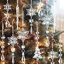 Lanpn 26 Piezas Decoración Navideña Adornos del Árbol de Navidad de Cristal,Colgante Acrílico de Copo de Nieve de Carámbanos para Navidad Invierno Exterior Interior Fiesta Decoración Transparente