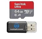 Sandisk Ultra micro SDXC Micro SD UHS-1 TF Memory Card 64GB 64G Class 10 for Nokia Lumia 1520 Smart phone w/ Everything But Stromboli Memory Card Reader