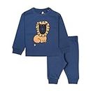 ARIEL Cotton Fleece Clothing Sets for Boys & girls - Unisex Winter Navy Lion Clothing sets Full Sleeve T-shirt & Pant, Size- 12-18 months