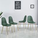 4pcs Green PU Leather Dining Chairs Golden Chromed Legs Dining Room Kitchen