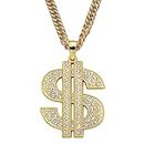 Pinapes Dollar Sign Necklace Hip Hop Money Dollar Iced Out Rhinestone Gold Chain Necklace for Women