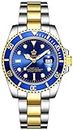 Mens Luxury Watches Ceramic Bezel Sapphire Glass Luminous Quartz Silver Gold Two Tone Stainless Steel Watch (Gold Blue)