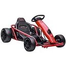HOMCOM 24V Electric Go Kart for Kids, Drifting Ride-On Racing Go Kart with Slow Start, Music, Horn Honking and Safety Belt, for 8-12 Years Old, Red