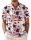 COOFANDY Men USA Patriotic Henley Beach Shirt American Flag Shirts Casual Tropical Short Sleeve Summer T-Shirt
