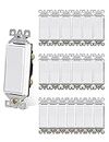 AIDA Single Pole Rocker Decorator Light Switch, 15 Amp Self-grounding Electrical Light Switches, Residential Grade, UL Listed (20 Pack, White)