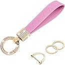 Wisdompro Microfiber Leather Car Keychain, Bling Key FOB Keychain Leather Key Chains Women for Car Keys with Anti-lost D-ring, 2 Keyrings, 360 Degree Rotatable - Pink