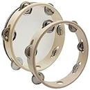 2 pcs 8 inch Tambourine, lyfLux Wood Color Tambourines for Adults and Tambourine Ring, Metal Bell, Percussion Musical Instruments, Music Education, Party, Music Festivals (Wooden Single Row)
