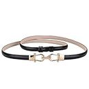 Women's Leather Skinny Belt Adjustable Thin Waist Belts for Dresses Lady Waistband with Golden