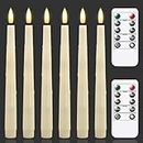 Zevanor Flameless LED Ivory Remote 0.78" x9.6" Taper Candles with Timer and Dripping Wax, Plastic Set of 6 Battery Operated Flickering Fake Tall Window 3D Wick Candlesticks for Wedding and Home Decor