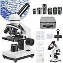 Microscope for Kids Students and Adults, 40X-2000X Temery Biological Microscope Kit, Lab Compound Monocular Microscope with Phone Holder, 10pcs Prepared Slides Kit, 20 Pcs Slides & 100pcs Coverslips, Storage Bag