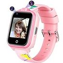 Mingfuxin 4G Kids Smartwatch, Waterproof Smartwatch Phone with Dual Camera, Kids GPS Tracker with WiFi Video Phone Call SOS for Girls Boys 3-14 Birthday Gifts (Pink)