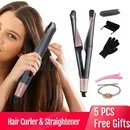 Hair Curler & Straightener 2 in 1 Spiral Wave Curling Iron Professional Hair Straighteners