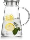 2 Liter 68 oz Glass Pitcher with Lid and Spout, Glass Carafe for Hot/Cold Water, Water Pitcher for Fridge, Large Iced Tea Pitcher for Coffee, Juice and Homemade Beverage