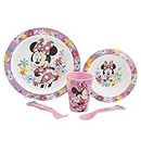 Set vajilla infantil reutilizable apta para microondas compuesta por vaso, plato, cuenco y cubiertos de Minnie Mouse