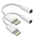 AUX Cable iPhone 3.5 mm to Lightning Jack Headphone Adapter (2 Pack) S Audio Plug Splitter Connector Accessories Apple MFI Certified Compatible with 14 13 12 11 Pro Max Mini 8 7 Plus X Xs Se 6 5