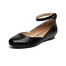 DREAM PAIRS Womens Low Wedge Ankle Strap Casual Flats Shoes, Revona，Black/PU-1,Size 10