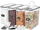 Skroam 4PCS Cereal Containers Storage [4L/135.2 oz], Airtight Food Storage Containers with Pour Spout for Kitchen & Pantry Organization Storage, Plastic Cereal Dispensers, Measuring Cup & 20 Labels