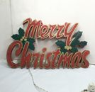 VINTAGE LIGHTED MERRY CHRISTMAS HOLLY WINDOW DOOR HOME PLASTIC SIGN