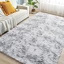 ROCYJULIN Area Rug 5x7 for Bedrooms, Room Decor, Fluffy Rugs for Living Room, Ultra Soft Non-Slip Shag Fuzzy Carpets for Nursery, Kids, Light Grey
