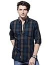 IndoPrimo Men's Classic Fit Checks Cotton Casual Shirt for Men Full Sleeves - Lexus (Small, Navy Blue)