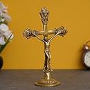 eCraftIndia Golden Decorative Handcrafted Brass Jesus Christ on Cross Figurine