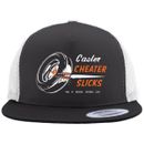Sombrero de camionero CASLER CHEATER SLICKS ala plana negro/blanco arrastrar carreras Hot Rod 