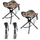 COSTWAY 2 Pack Folding Hunting Stools, Lightweight Tripod Camping Stool with Shoulder Strap and Non-slip Foot Pads, Camouflage Hunter Seat Blind Stool for Hiking Fishing, 150KG Capacity