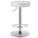 COSTWAY Bar Stool, Modern Swivel Backless Round Barstool, PU Leather Armless bar Chair with Height Adjustable, Chrome Footrest, Sturdy Metal Frame for Kitchen Dining Living Bistro Pub (White, 1 pc)