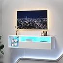 SogesHome 39.3'' Floating Wall TV Cabinet Stand with LED Lights, Wall Mounted TV Stand with 3 Storage Shelves, Modern Entertainment Center Media Table for Living Room, Bedroom