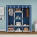 Maison & Cuisine® Collapsible Wardrobe Foldable Closet for Clothes Almira, 2 Hanging Space, 8 Shelves, (Non-Woven Fabric 90 GSM, 88130) (Blue, Pack of 1)