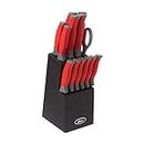 Oster Lindbergh 14 Piece Stainless Steel Cutlery Black Block Set, Red Handles (Pack of 1)