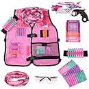 Girls Pink Tactical Vest Set with Gun for Nerf Rebelle and N-Strike Elite Series with 30 Refill Darts, Quick Reload Clip, Wrist Ammo Holder, Safety Glasses, and Tube Mask, Pink, 8-14 years