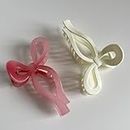 2Pcs Bows Claw Clips Hair Bows for Women - Pink & White Large Claw Clips for Thick Hair, Cute and Stylish Hair Accessories, Ideal for Wedding Hairstyles, Trendy Prom Looks, Daily Wear