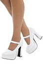 Smiffys 70s Ladies Platform Shoes, White 5 inch Heel, 1970's Disco Fancy Dress, 1970s Dress Up Accessories