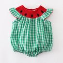 NEW Boutique Watermelon Baby Girls Smocked Gingham Romper Jumpsuit