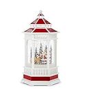 RAZ Imports Santa and Reindeer Lighted Red and White 10.5 x 6 Plastic and Resin Water Snow Globe Style Gazebo Tabletop Decoration Décor