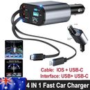 4IN1 Retractable Car Charger USB Type C Cable For Phone PD Fast Charge Adapter